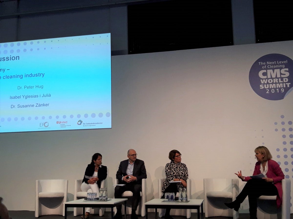 _EFCI_'s tweet photo. @_EFCI_ Director Isabel Yglesias is discussing about #circulareconomy together with Peter Hug, @EUnited_EU’s Director and @AISEdetergents’s Director General, Susanne Zänker at #CMSWS19.
#circulareconomy #qualityservices #CMS19 https://t.co/4oHM8XfrCc
