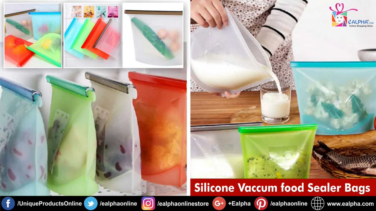 ealphaonline's tweet photo. Reusable Silicone Vaccum Food Sealer Bags
For order WhatsApp at >> 9300002732
#siliconebags #referigeratorbags #foodbags #kitchenbags #kitchenstorage #homeutility https://t.co/z1mn8JwoLl