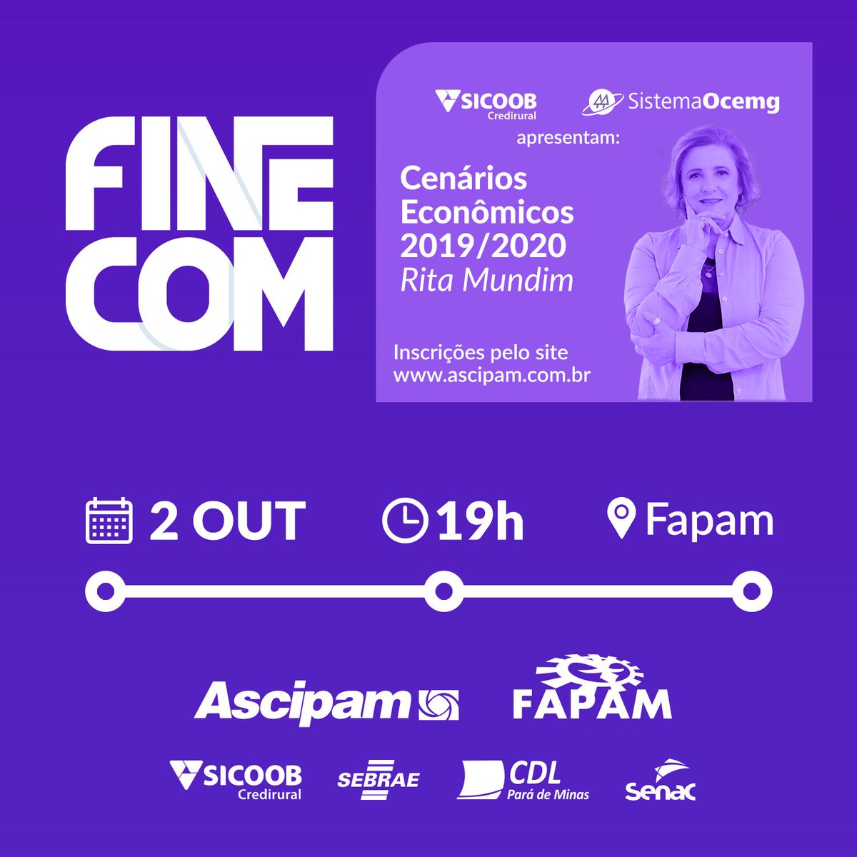 ascipam's tweet photo. Já marcou na sua agenda? A Finecom veio para ajudar você com palestras incríveis! Faça sua inscrição pelo site https://t.co/u9oCd1YfhW!  #Ascipam #FINECOM https://t.co/hCHRcws8y3