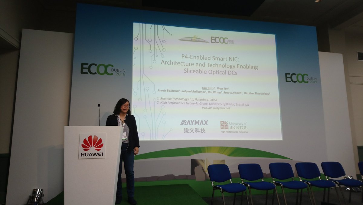 ArashBeldachi's tweet photo. @yan_UoB is presenting our latest highly scored work, "P4-enabled Smart NIC: architecture and technology enabling sliceable optical DCs" @ECOC_Conference 2019.@Dsimeo  @Reza_Nejabati @NetworksBristol @bristol_smart  #ECOC2019 https://t.co/uXNKidtRdZ
