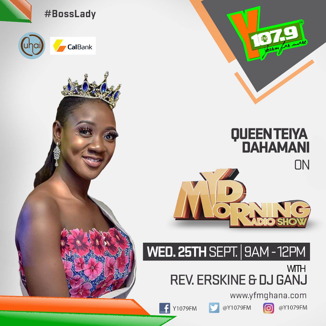 Y1079FM's tweet photo. Today on #BossLadiesClub we have Queen Teiya Dahamani joining @RevErskineGH x @quarpshansen x @KwesB in studio on #MMRS
#BLC on @Y1079FM is brought to you by @CalBankLtd & @UhaiHair https://t.co/8CNZZvzkWy