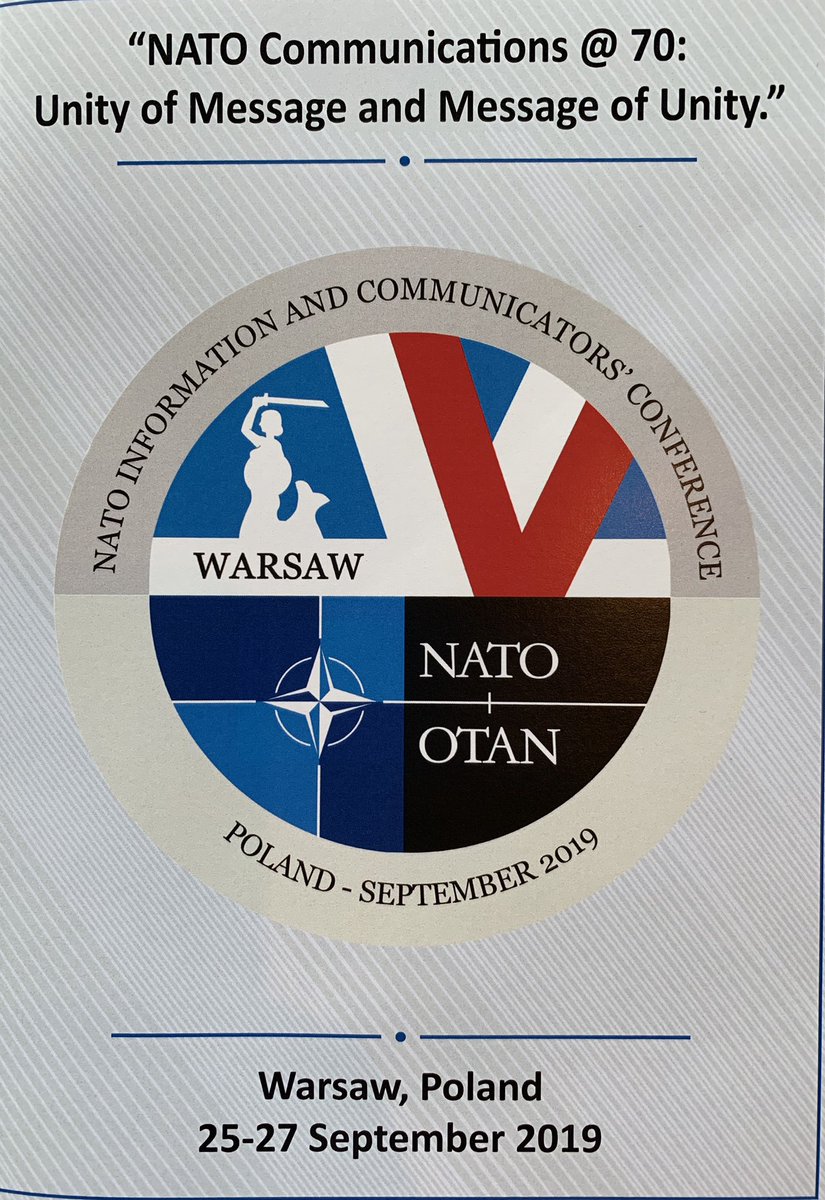 PLinNATO's tweet photo. Warsaw 🇵🇱 is proud to be hosting NATO Information and Communicators’ Conference 2019. 

Discussions, seminars &amp; workshops on a timely topic: NATO Communications @70: Unity of Message and Message of Unity 🤝📢

#NICC2019🇵🇱 #WeAreNATO #PLNATO20 https://t.co/wFyejaktdf