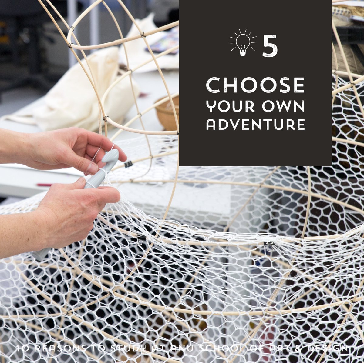 ANUartdesign's tweet photo. ➡️ CHOOSE YOUR OWN ADVENTURE: which path will you take? There are a myriad of choices at all levels. Hybrid Arts? Double degree? Mix & match? Info here: https://t.co/rmdbqyqRV9 or Apply: https://t.co/MGBRr5l68e Early bird closes 30 Sept.
#anuartdesign #anu #canberra #CBRarts https://t.co/TqwboeMrFM