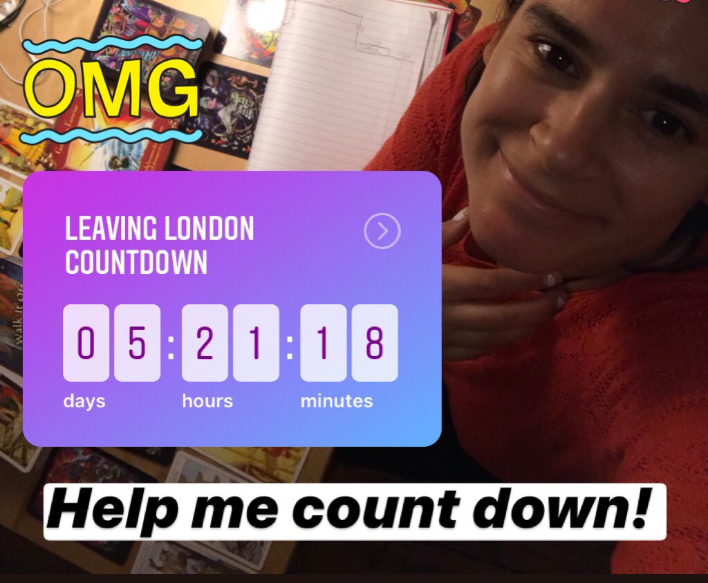 MariaLuaMusic's tweet photo. Only 5 days, 21 hours and 18 mins till I LEAVE LONDON!!! Help me count down! #leavingtown #rideoffintothesunset https://t.co/V6oDQr9z0E