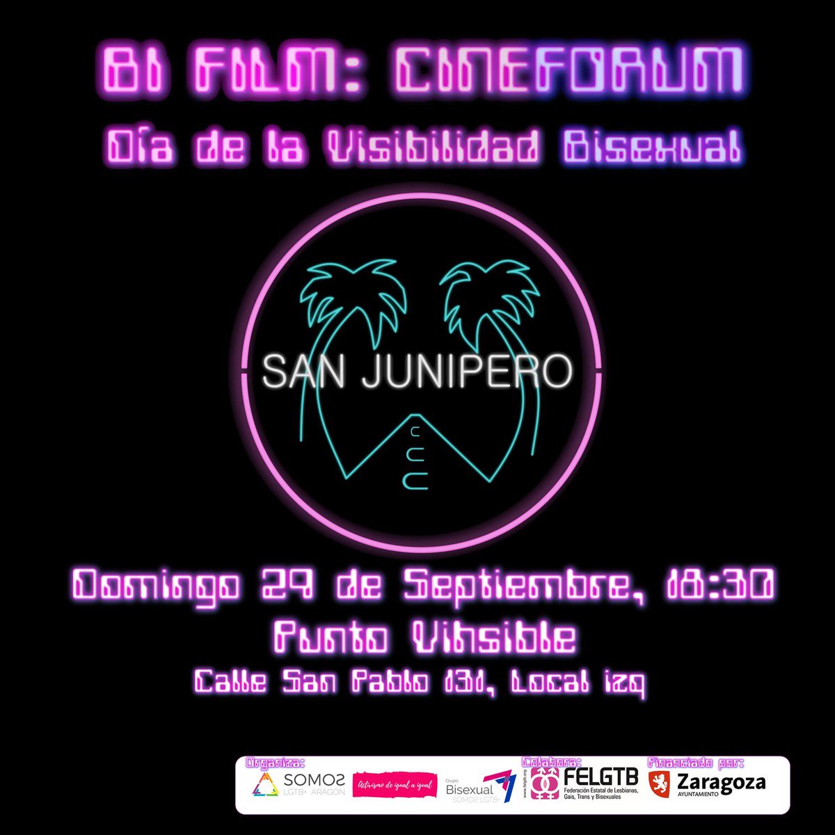 SOMOSLGTB's tweet photo. 👉🏻 Este domingo os esperamos en el Punto Vihsible con un #BIfilm en el que podremos compartir experiencias sobre la realidad #bisexual. https://t.co/IGABJHujQD