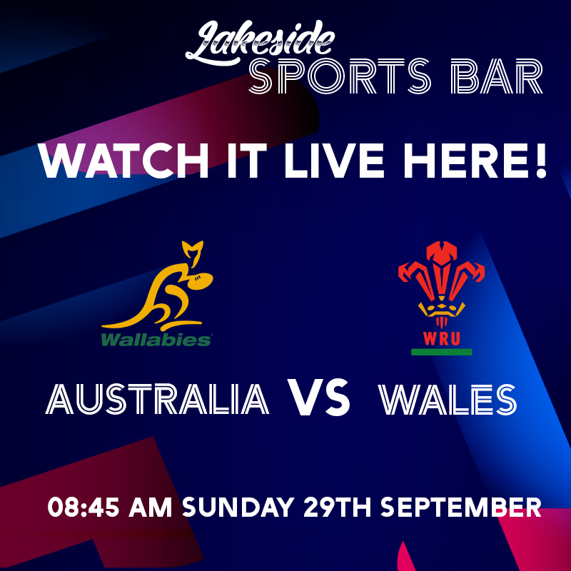 LakesideSBowl's tweet photo. Join us on the 29th at the Sports Bar to watch Australia take on Wales in the rugby world cup! Kick off at 08:45! See you soon! #rugby #worldcup #australia #wales #lakesidesuperbowl #thatcham https://t.co/aCLnQbqCFh