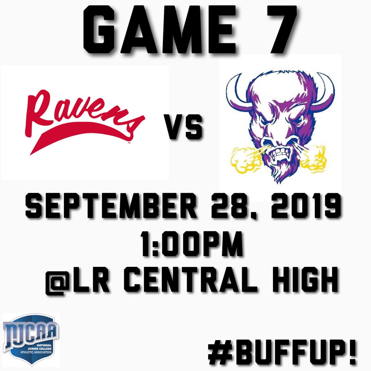 coachbailey_abc's tweet photo. 🚨REVISED🚨
GAME 7:
Coffeyville CC
vs
Arkansas Baptist College
📍Little Rock, AR
🏫 Quigley Stadium
📆 September 28, 2019
⏰ 1:00 PM Kickoff
#BuffUp! #BeatCCC! https://t.co/fOYa8BYg86