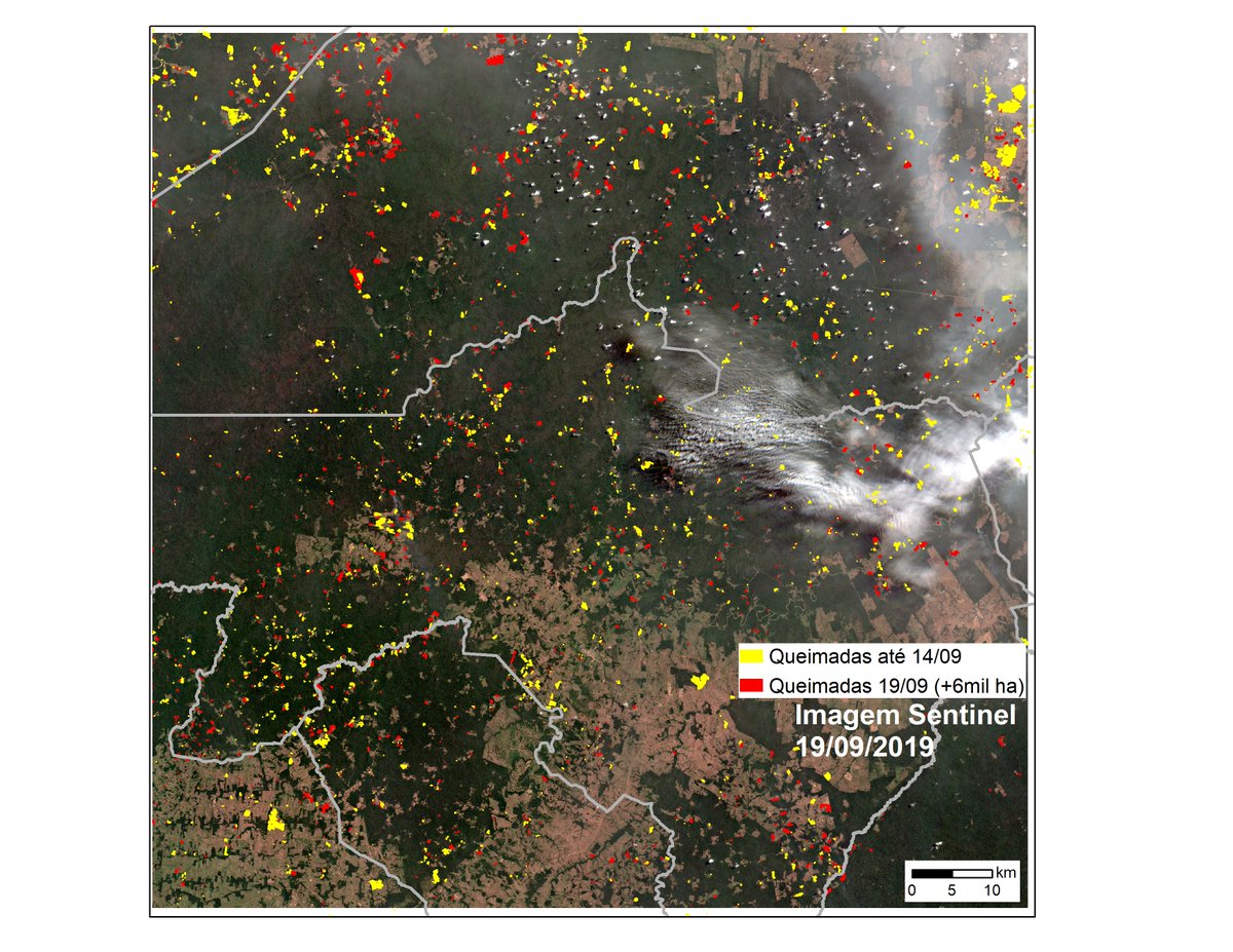 silva_sonaira's tweet photo. Atualização do monitoramento das queimadas para o Estado do Acre
Dos 87 mil ha já mapeados até 14/09, somente para estas regiões mostradas nas imagens (Xapuri e Cruzeiro do Sul) tivemos um aumento de 11 mil ha.
#ProjetoAcreQueimadas #sentinel2 #landsat8 #LabGAMA https://t.co/NKM7h5hMLP