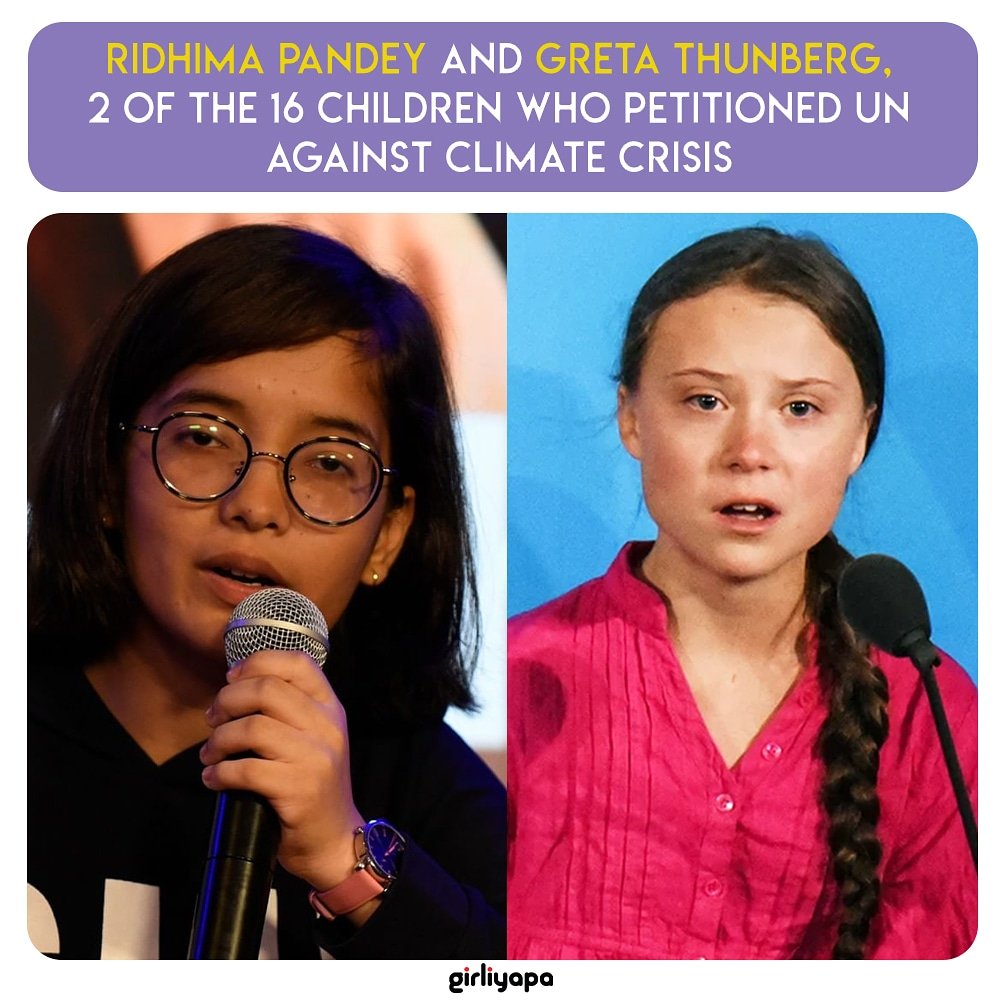 Girliyapa's tweet photo. Riddhima Pandey, an 11-year old from Uttarakhand is one of the 16 pre-teen petitioners against government inaction to prevent the climate crisis.
#HowDareYou #HowDareUs #ClimateStrike #GirliyapaFYI https://t.co/6tvYRgIa4k
