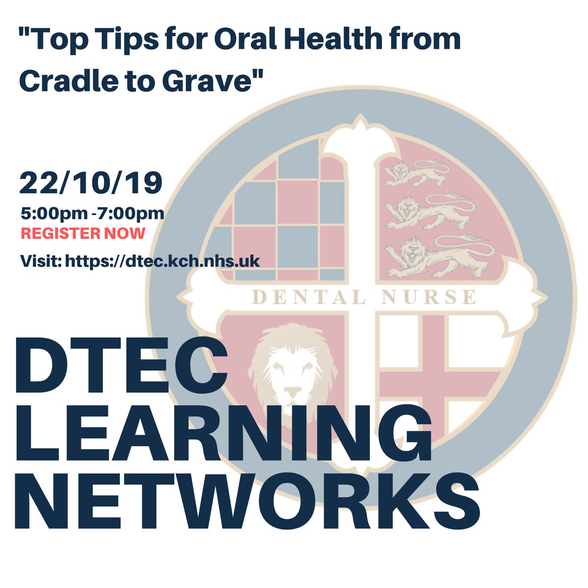 We are excited to be holding the next network event. Taking place on Tuesday 22 October 2019 😊
⠀
“Top tips for Oral health from Cradle to Grave”.
⠀
Register now at: kch-tr.DentalTeamEducationCentre@nhs.net