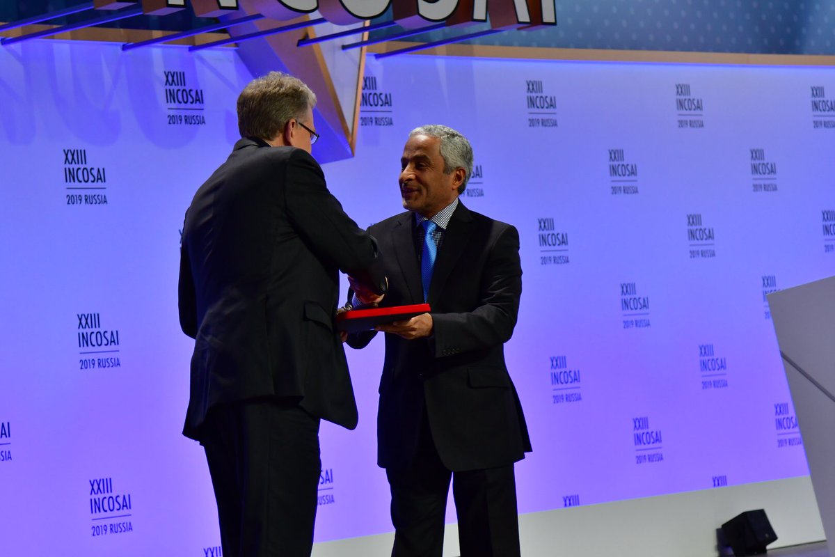 #INCOSAI2019 officially opens in Moscow! Outgoing Chairman, H.E. Dr. Harib Al Amimi of @uaestateaudit hands over INTOSAI Chairmanship to Mr. <a href="/Aleksei_Kudrin/">Алексей Кудрин</a> of <a href="/ach_gov_ru/">Счетная палата РФ</a>