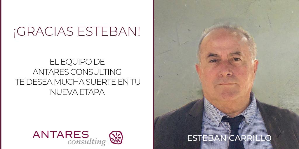 Esteban Carrillo, hasta ahora Socio/Senior Manager d 
<a href="/AntaresConsult/">Antares Consulting</a>, inicia una nueva etapa personal después d una larga trayectoria profesional y de más de 17 años con nosotros. GRACIAS por la dedicación y el compromiso demostrados durante todo el tiempo que nos has acompañado