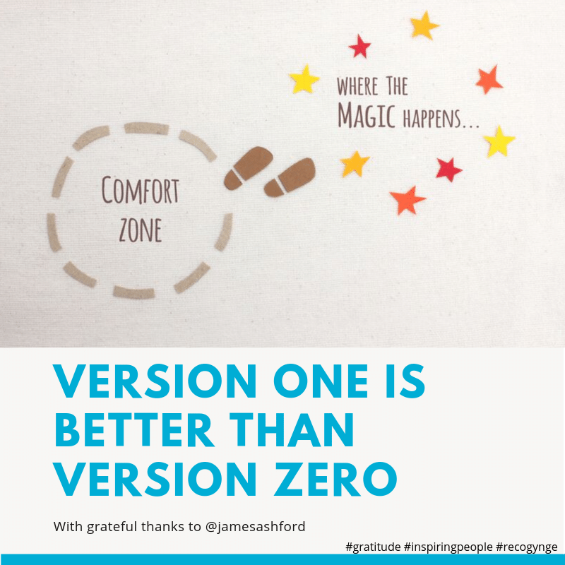 reconynge's tweet image. Whenever I feel like procrastinating, especially when starting something new, James Ashford&apos;s motto comes to mind. &quot;Version one is better than version zero,&quot; helps to conquer the fears, reluctance and self-doubt!  #versionone #gratitude #wisethoughts #reconynge