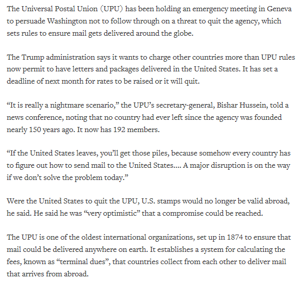  #RussellJayGouldThis is about to get real good. Slaves No More! https://www.reuters.com/article/us-un-postal/un-postal-agency-seeks-to-persuade-us-not-to-quit-over-trump-fee-hike-demand-idUSKBN1W91JX