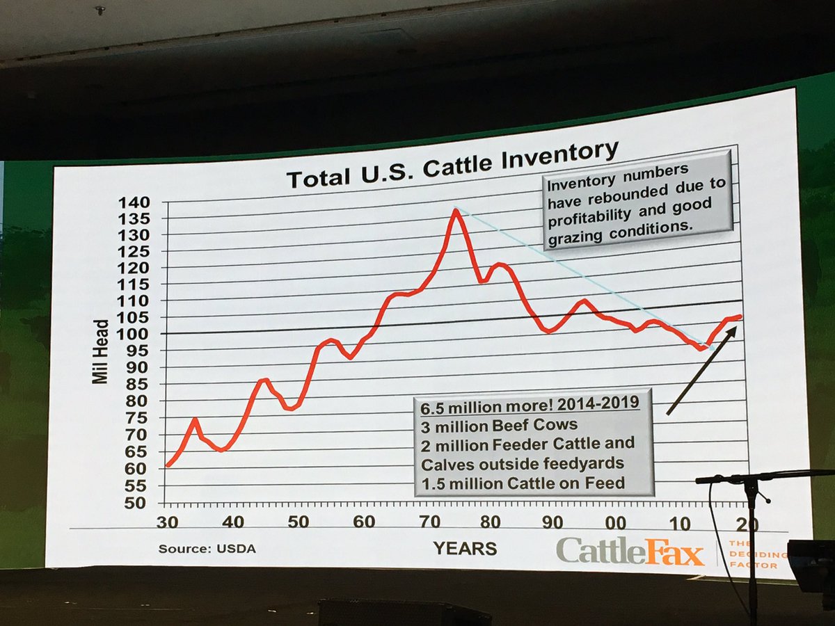 Because of market signals we reached record levels of cattle on feed. The market helped push us to nearly 32 million cows after reaching a low in 2014. The expansion period is now over says Randy Blach, CEO of <a href="/cattlefax/">CattleFax</a> #beefbash19
