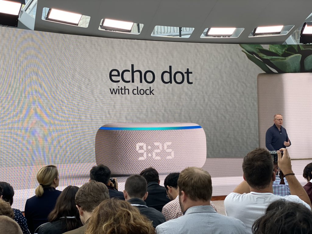 SnellingD's tweet image. New Echo and Echo Dot with clock revealed #AmazonEvent