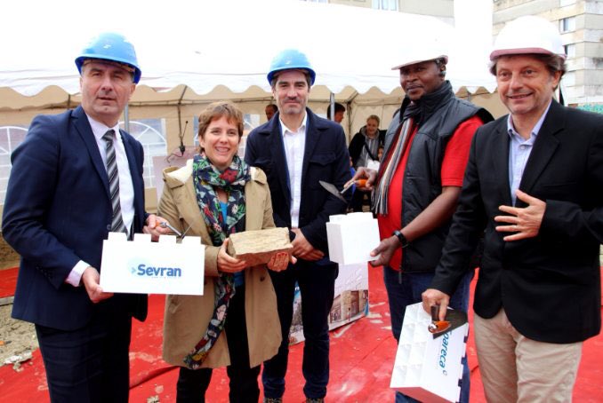 Pose de la première pierre du centre commercial Charcot de Sevran en présence de Séverine Fontaine #Anru, Jean François Baillon #ParisTerreDEnvol, Stephane Blanchet #Sevran et Valérie Lasek #Epareca