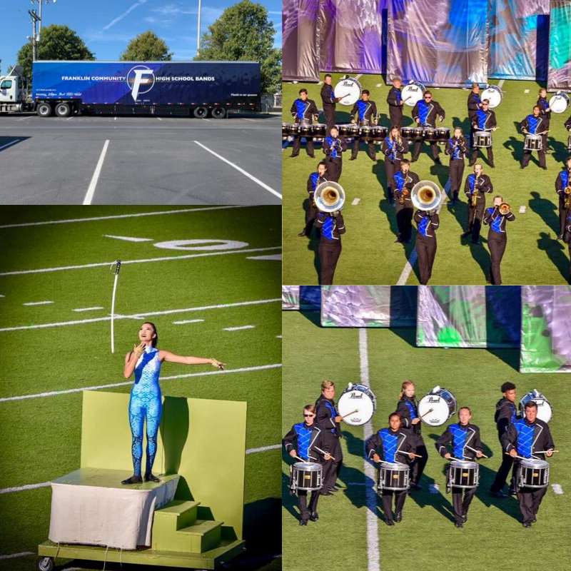 myfcs's tweet photo. Competition season is underway for the Franklin Community High School Blue Regiment Marching Band and Color Guard! They were also excited to debut their new semi-trailer! #thisisFranklin #OwningGreat @Franklin_CommHS https://t.co/WP85ggxUzo