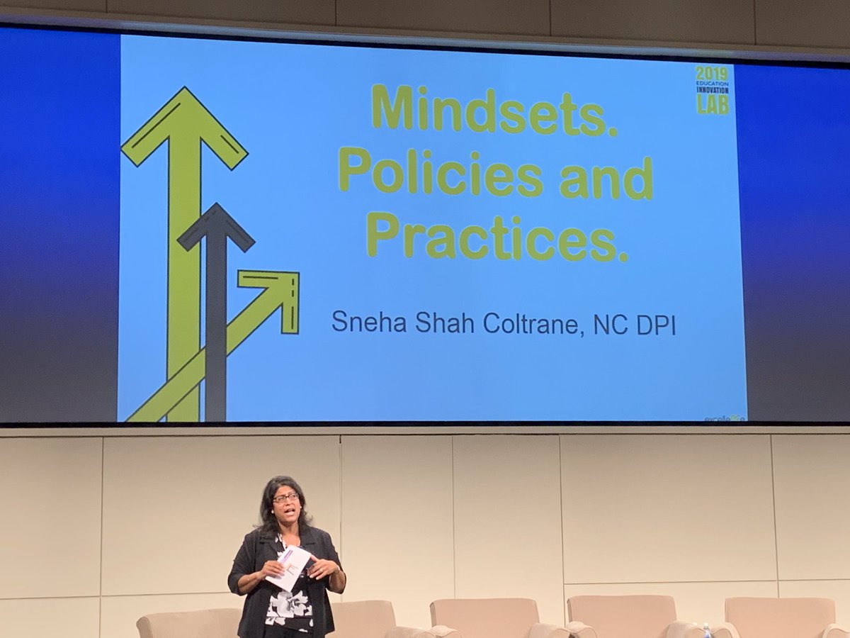 BrendaBerg's tweet photo. “Mindsets, Policies and Practice.” The three-legged stool for #HighExpectations Thanks @NCLeg for passing the Advanced Math Placement policy and @ncpublicschools for working closely with teachers and schools to implement with fidelity. #NCEdLab2019 https://t.co/qsshUAMAG7