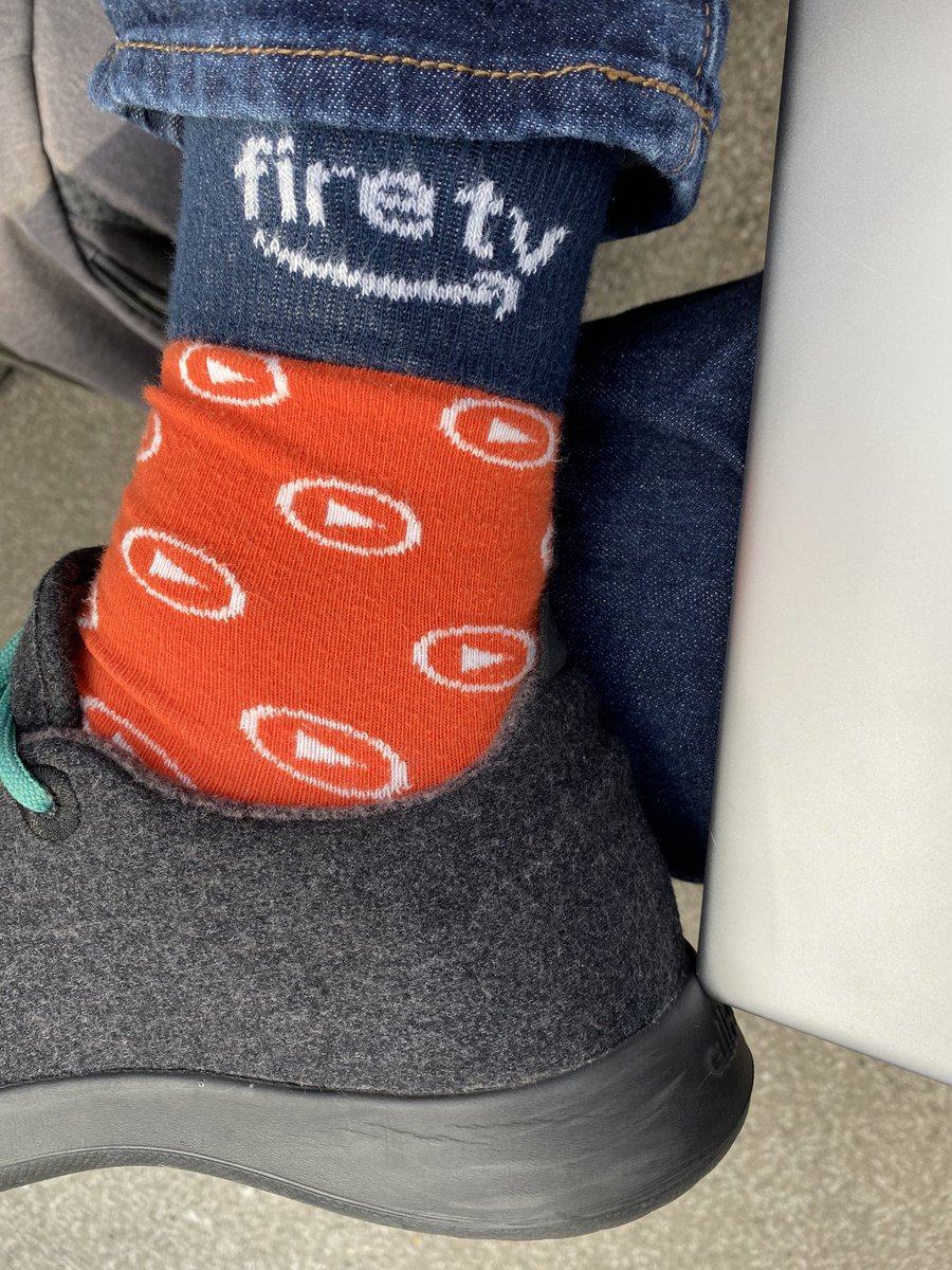 greengart's tweet image. My socks are on-message for the FireTV section of this press conference #AskAlexa #AmazonEvent