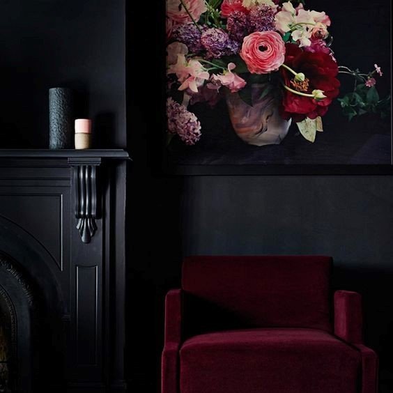 One of our designers top A/W’19 trend is Bold and Brave:
“Dark and stormy paint shades mixed with rich colour pops, create a moody and expressive interior, which we love!
Bold florals teamed with rich textiles and dark walls will be great for those cosy autumn nights!” – Emily.