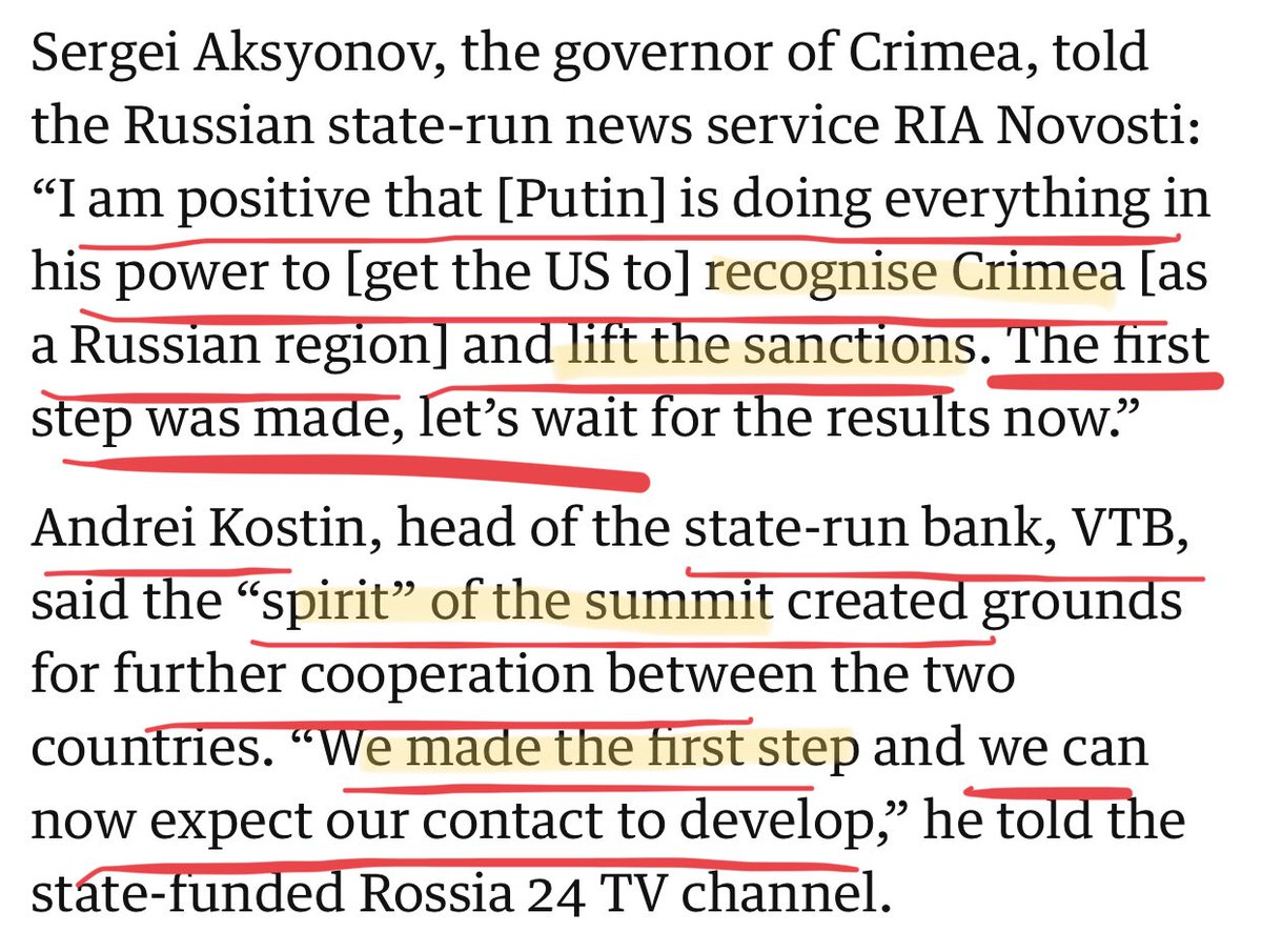 🤔Trump and Putin kept the talks secret and Trump refused to allow anyone to see the transcript- and yet- look what Russia let drop👇Crimea, as in ‘Cry me a river, but Putin is going to help me get my Nobel Prize and what he does after the fake peace- who cares?’