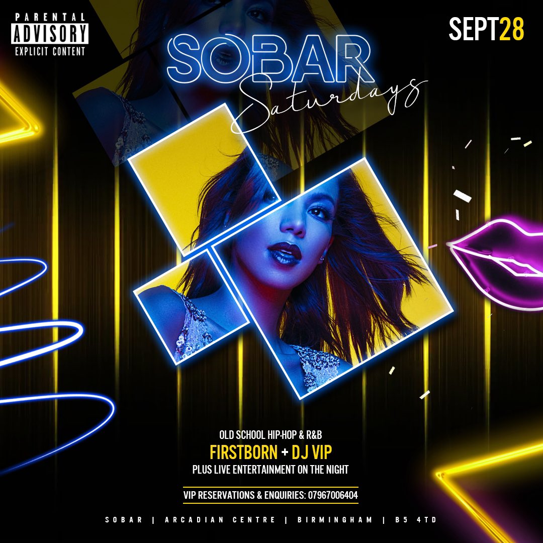 Celebrate your Saturday night with Sobar this weekend.

DJs on the night: <a href="/DJRomea/">DJROMEA</a> &amp; <a href="/iamdjvip/">DJVIP.CO.UK</a>.

VIP booths available from £250 for 2x Ciroc, complimentary mixers &amp; free entrance for a maximum of 10 guests.

Contact us for all table bookings &amp; guest-list enquiries.