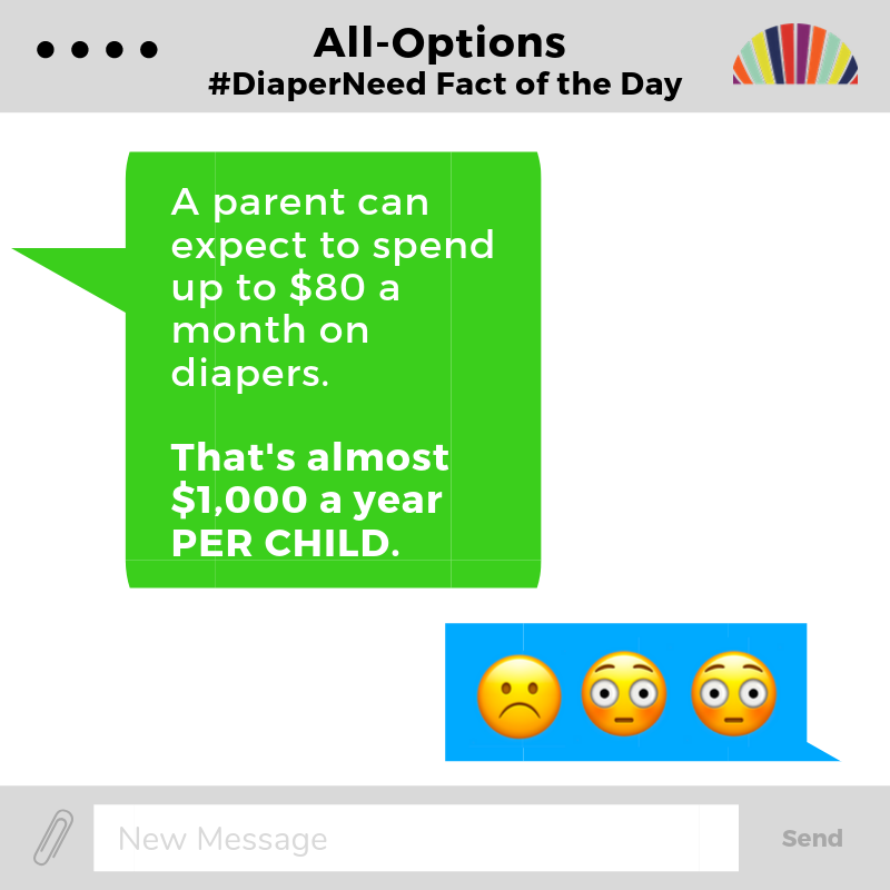 AllOptionsIN's tweet photo. #DiaperNeed Fact of the Day: A parent can expect to spend up to $80 a month on diapers. That's almost $1000 a year PER CHID. #DNAW

Show support for our #HoosierDiaperProgram clients and donate today: https://t.co/Lb2fl1CLcs https://t.co/U55gLMU190