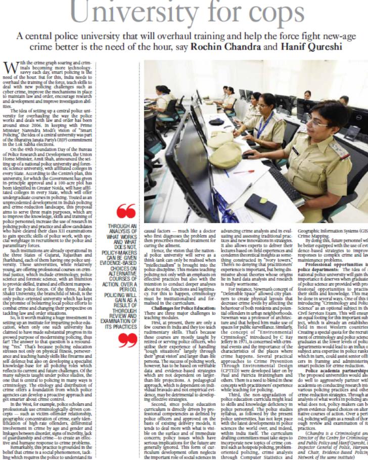 CentrePublic's tweet photo. CCPP’s policy stance in The Pioneer. @DrHanifQ @BPRDIndia @AmitShah @PoliceRajasthan 

A Central Police University that will overhaul training and help the force fight new-age crime better is the need of the hour, says R. Rochin Chandra and Hanif Qureshi. 
https://t.co/MW2I62qqNe https://t.co/XJfpiSz8b7
