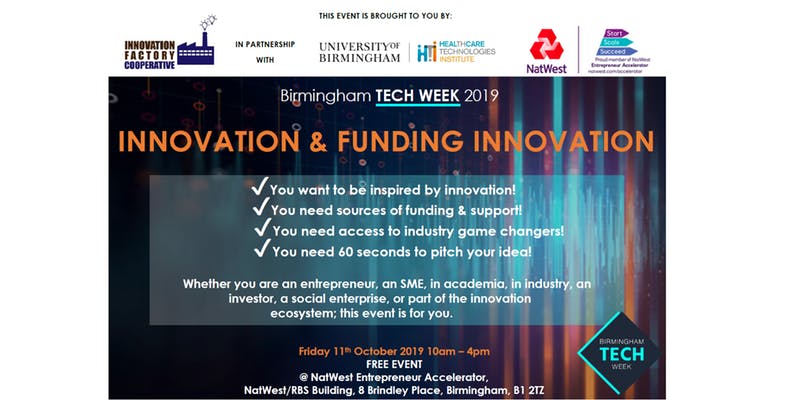 TheBizzInn's tweet photo. Need funding for innovation?  

Free event on how to find funding for innovation, central Birmingham, Fri 11 Oct

Register at https://t.co/7lTqe1AZQk

#BrumHour https://t.co/wXn0qia8Tq