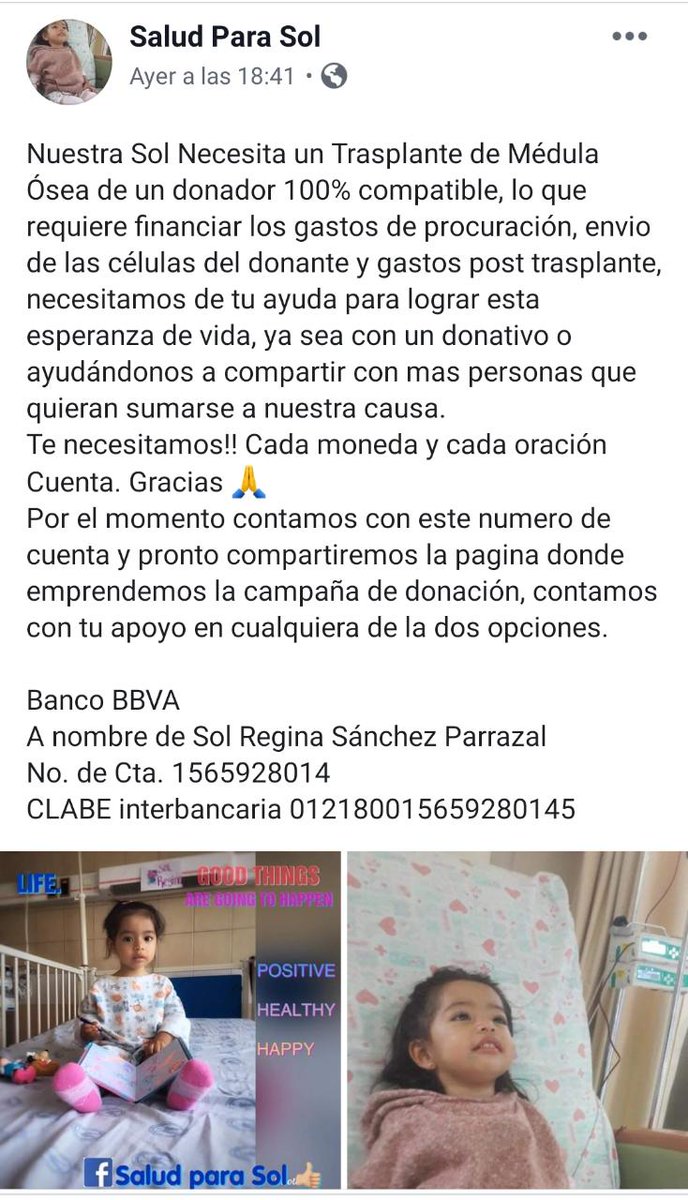Fernando0k's tweet photo. Hola!!! @facufacundo ella es mi sobrina Solecito 
@SaludparaSol y requiere trasplante de médula osea, tiene casi dos años, si me ayudas a compartir #SaludParaSol seria de mucho apoyo, muchas gracias!!! https://t.co/4HPPBsNle3