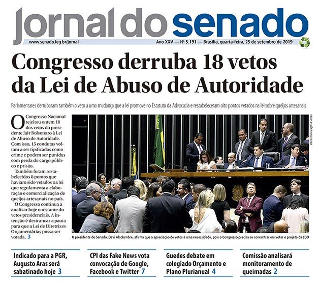 Leia aqui as notícias do Jornal do <a href="/SenadoFederal/">Senado Federal</a> desta quarta-feira (25): bit.ly/2l3pAZt