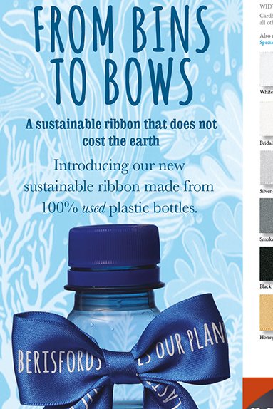 A sustaiable ribbon that doesn't cost the Earth. Made from plastic bottles #packaging #recycledribbon #recycled #Sustainability #sustainable #recycle #packaging #ocean #saveourocean #recycledplastic #gifting #productdesign