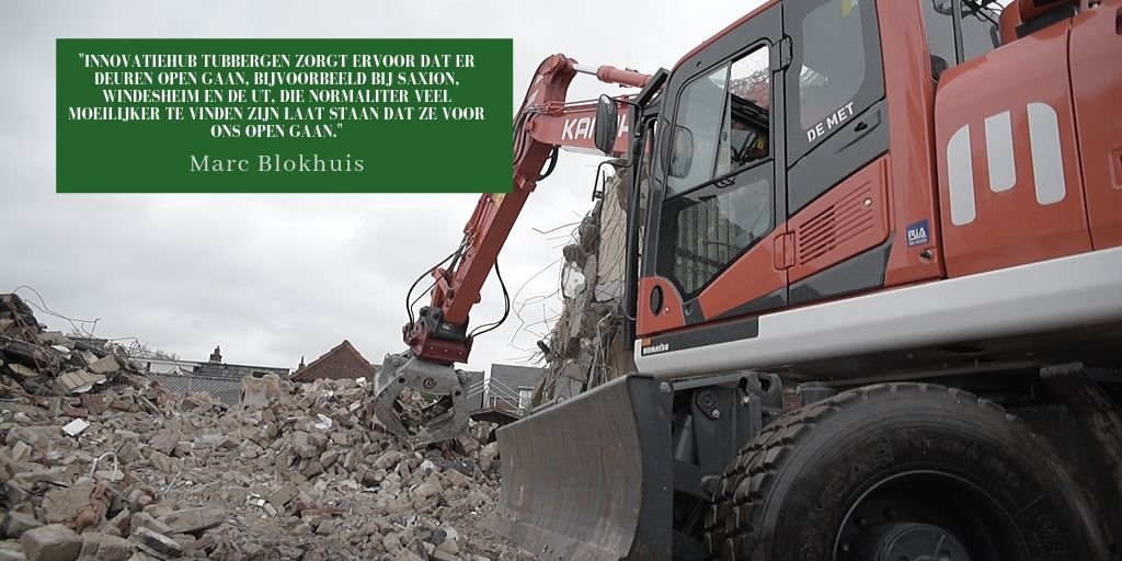 "#InnovatieHubTubbergen zorgt ervoor dat er deuren open gaan, bijvoorbeeld bij Saxion, Windesheim en de UT, die normaliter veel moeilijker te vinden zijn, laat staan dat ze voor ons open gaan - <a href="/mblok01/">Marc Blokhuis</a> van <a href="/kamphuissloop/">Kamphuis Sloopwerken</a>