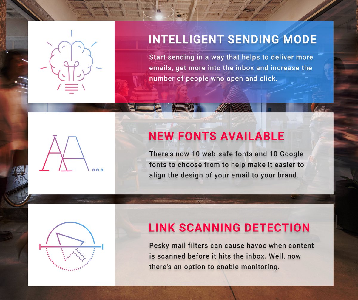 mmunicltd's tweet photo. FEATURES UPDATE: Intelligent sending mode, New fonts & Link Scanning Detection. 3 Brill additions to mmunicMail
Need digital marketing?
Learn more https://t.co/eJ67kVHCft
#emailmarketing #mmunicmail #intelligentsending #fonts #design #linkscanningdetection #mmunic #features https://t.co/j3UZNHxT1x