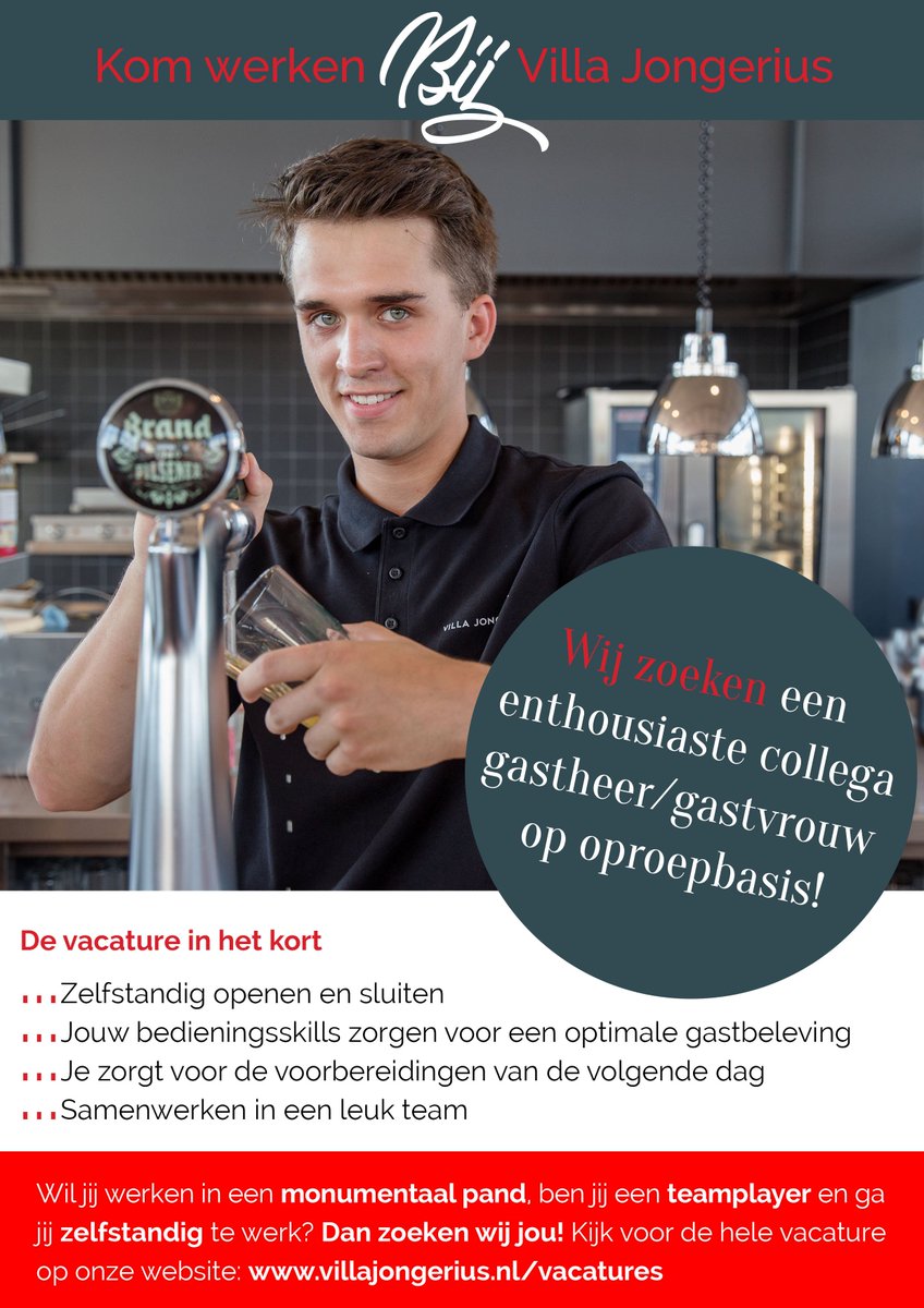 Wil jij werken in een monumentaal pand, ben jij een teamplayer en ga jij zelfstandig te werk? Dan zoeken wij jou! Lees de hele vacature op villajongerius.nl/vacatures