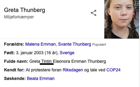 andreaslodahl's tweet photo. Vi snakker meget om Greta Thunberg. 
Men vi snakker for lidt om, at hun hedder Tintin til mellemnavn. 
#dkklima #dkmedier https://t.co/lEgroKTirk