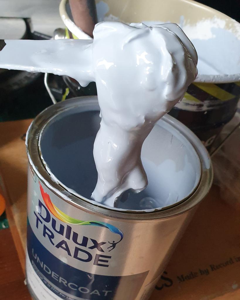 DecoratorAndy's tweet image. Dulux undercoat mixed yesterday #shakenbutnotstired @duluxuk #MasterDecorators andrewpullen.co.uk