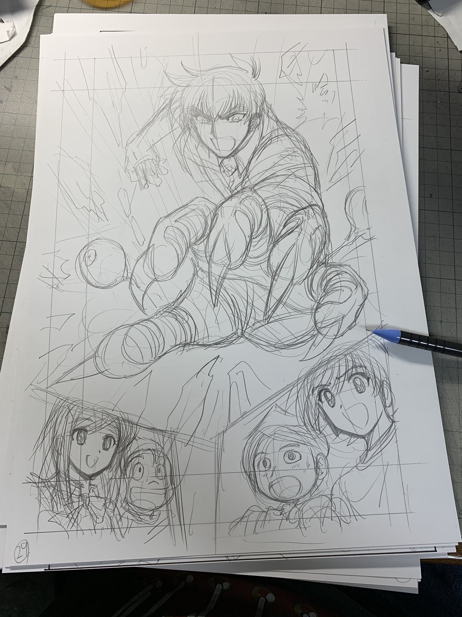 岡野剛 ワセダの漫画家たち 展にて原画展示中 12月売りの最強ジャンプ用ぬ ベ S下書き中ー 1ヶ月以上ぶりにアナログ で絵を描いてます ペン先と紙の摩擦感が心地よいですねー ペンタブはすべりすぎるのよ T Co E0tsig7ayj Twitter