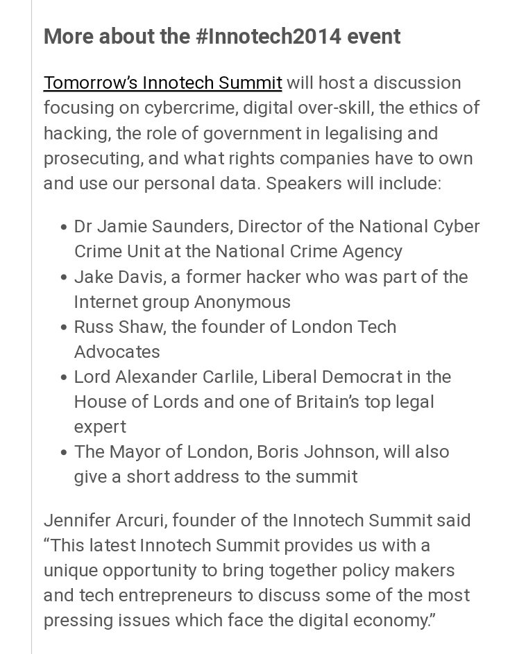 Hang on, isn't that guest speaker at Arcuri's InnoTech Summit with BoJo our dear friend Alexander 'Lord' Carlile? The man who rushed to the defence of the paedophile Greville Janner and shared an office with Cyril Smith?  https://twitter.com/ciabaudo/status/1006433087734108161?s=19