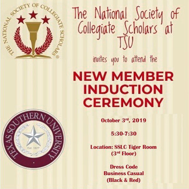 NscsTxsu's tweet photo. New NSCS Induction date @ Texas Southern University https://t.co/LzJxDYfa6r