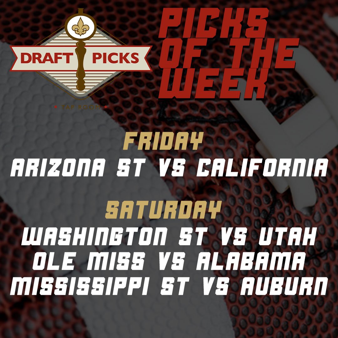 Join us for all the big games this week in college football! 🏈 🍻 #draftpicks #CollegeFootball