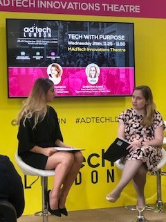 Christina Huang <a href="/Visa/">Visa</a> at <a href="/AdtechLDN/">ad:tech LDN</a> discussing Tech with Purpose with Devi Mateeva <a href="/PublicisMedia/">Publicis Media</a> says  #NextTECHnow “takes tech that is interesting, to something I can make happen today”