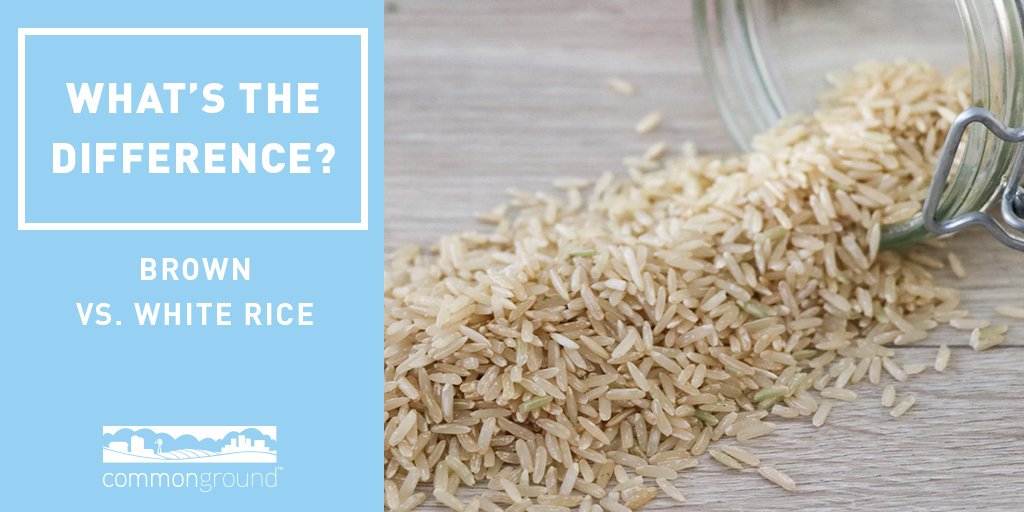 CommonGroundNow's tweet photo. Brown #rice retains its nutrient-rich bran layers and is 100% whole grain. White rice has its bran layers removed. It is then enriched to restore the nutrients lost during processing. #NationalRiceMonth #CGconvo https://t.co/KYiiqD4PEm