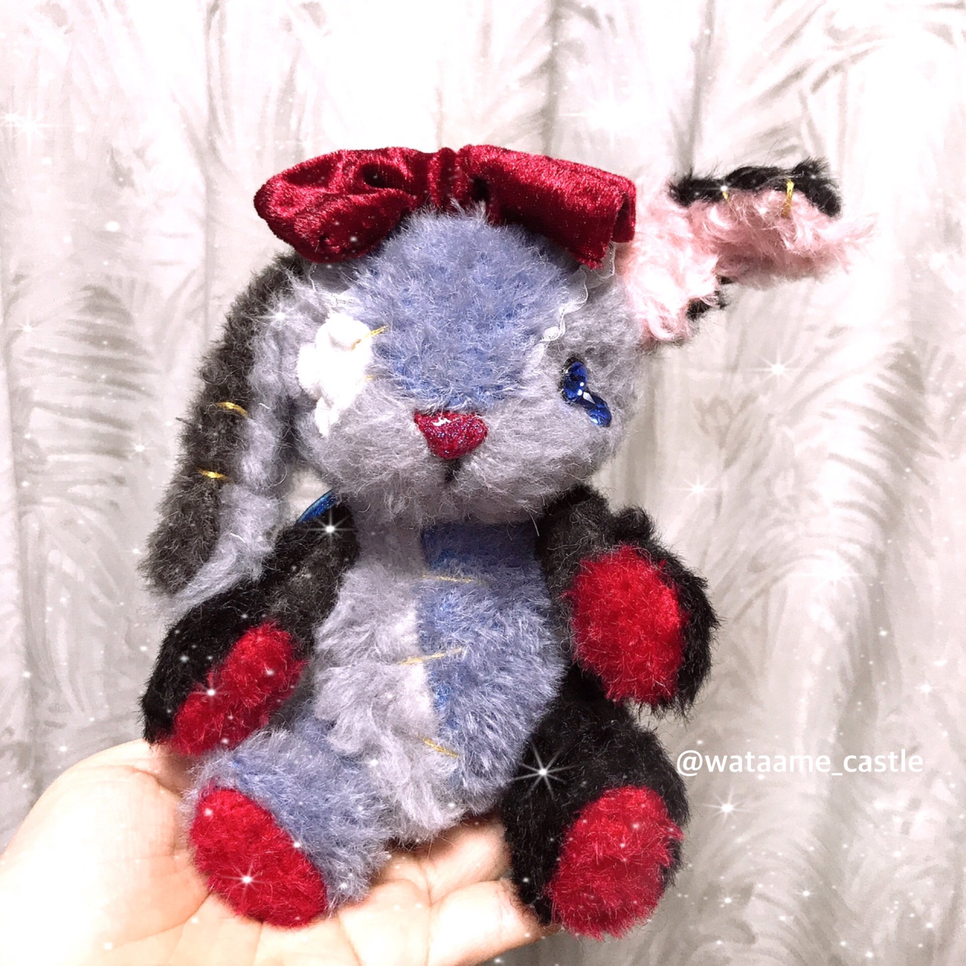 うさぎになりたいわたあめ仔猫 ぬいぐるみ 海外作家様 テディベア ハンドメイド うさぎになりたいわたあめ仔猫 ぬいぐるみ 海外作家様