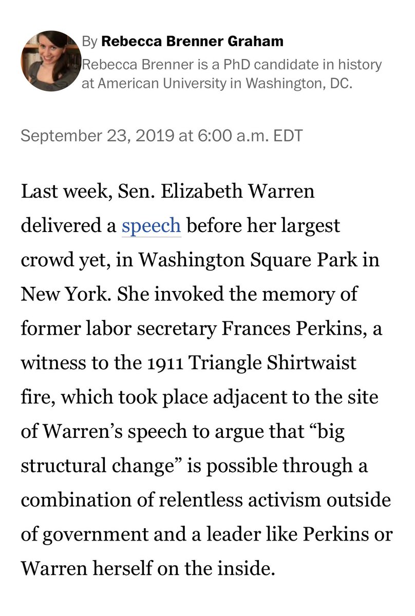 WarrensWorkers's tweet photo. “She depicted Perkins as a trailblazing female politician who fused progressive idealism and pragmatic policy change, exactly what she hopes to be.” 

Love seeing the name of an early social worker up in the limelight alongside our future POTUS! 😊❤️😍 #WednesdayMotivation https://t.co/YEmLOaEtGG