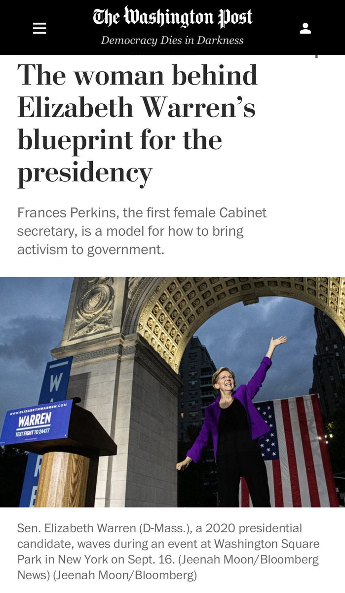 WarrensWorkers's tweet photo. “She depicted Perkins as a trailblazing female politician who fused progressive idealism and pragmatic policy change, exactly what she hopes to be.” 

Love seeing the name of an early social worker up in the limelight alongside our future POTUS! 😊❤️😍 #WednesdayMotivation https://t.co/YEmLOaEtGG