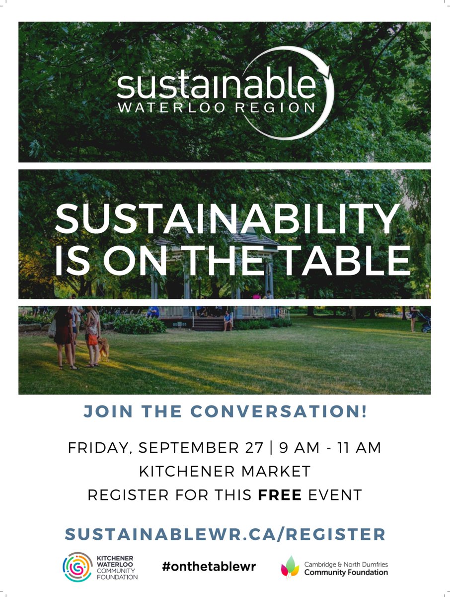 ClimateActionWR's tweet photo. Let's talk sustainability! ClimateActionWR has a busy weekend ahead with #onthetableWR events. The first event, hosted by @SustainableWat, is taking place Friday morning at the Kitchener Market. Register for your spot today! https://t.co/16v3xLIof6