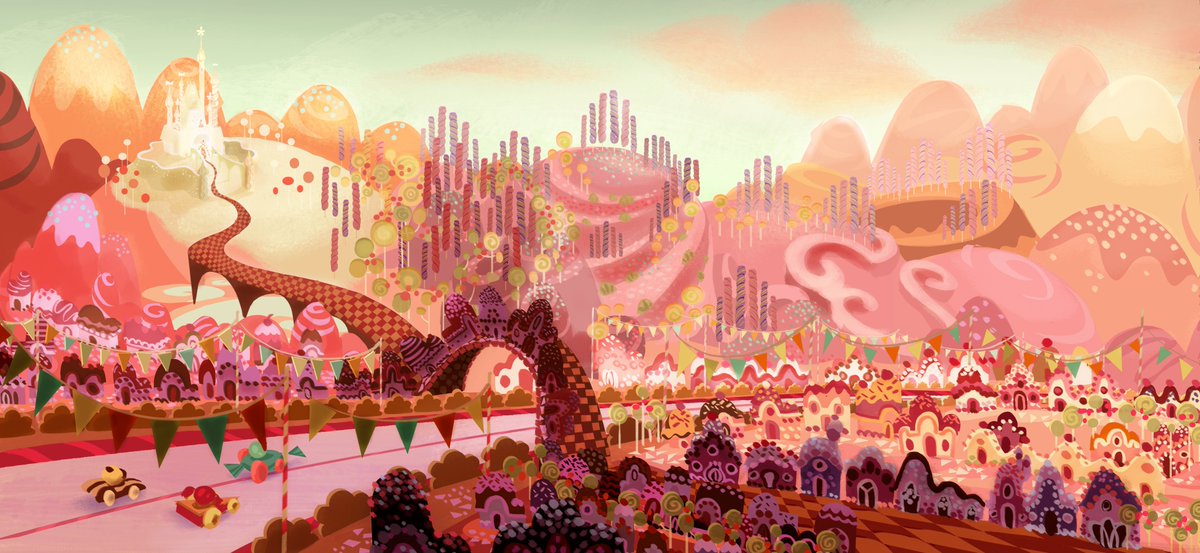 In creating Sugar Rush for Wreck-It Ralph, the design team used pinks, reds