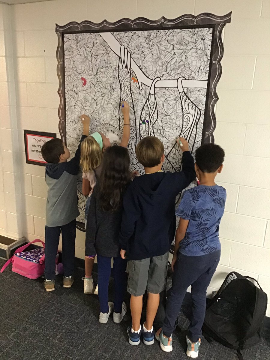 Did you know coloring lowers stress levels and relaxes the brain. Center & Park School now have giant coloring posters for students and staff to take brain breaks. Together, they are creating masterpieces! @OSD135 @ParkSchool135 @dolphins_center #lovinart #powerofart